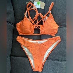 Floral Jacquard Cut Out Bikini Set - Berlook